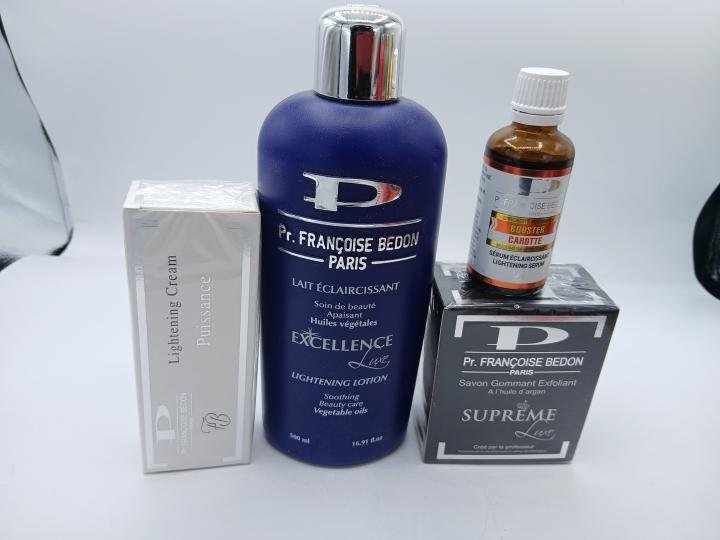 Francoise Bedon mini gamme , Lait Excellence, savon supreme, creme puissance et huile Carrot booster une combo efficace pour un teint illuminé – Image 2