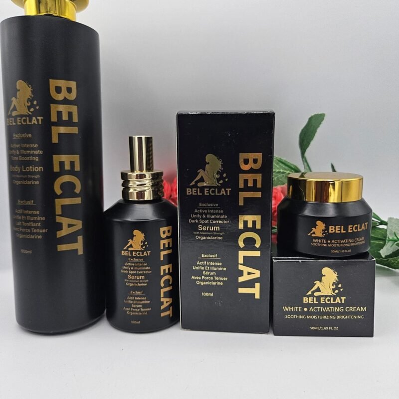 Lait, serum ET Creme visage  Bel Eclat visage et corps pour un teint étincelant
