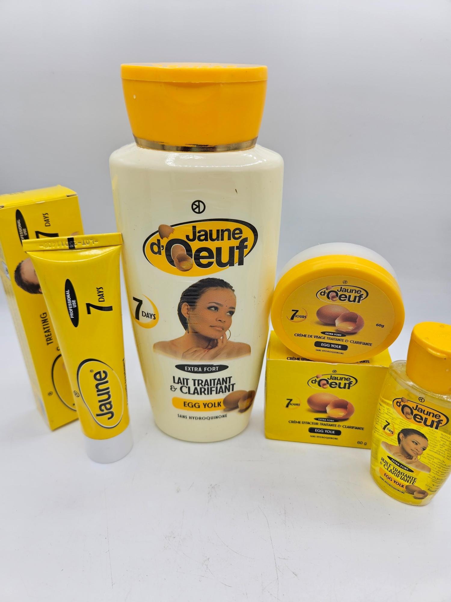 Gamme Jaune d'Oeuf Crème tube , Lait 4500ml , L'huile et Crème visage anti taches concentré clarifiant et efficace 4pcs – Image 4