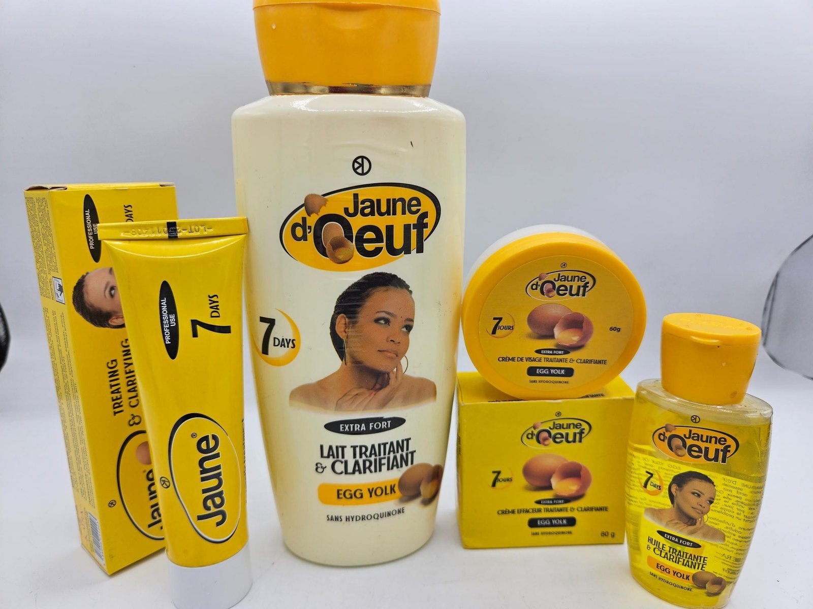 Gamme Jaune d'Oeuf Crème tube , Lait 4500ml , L'huile et Crème visage anti taches concentré clarifiant et efficace 4pcs – Image 3