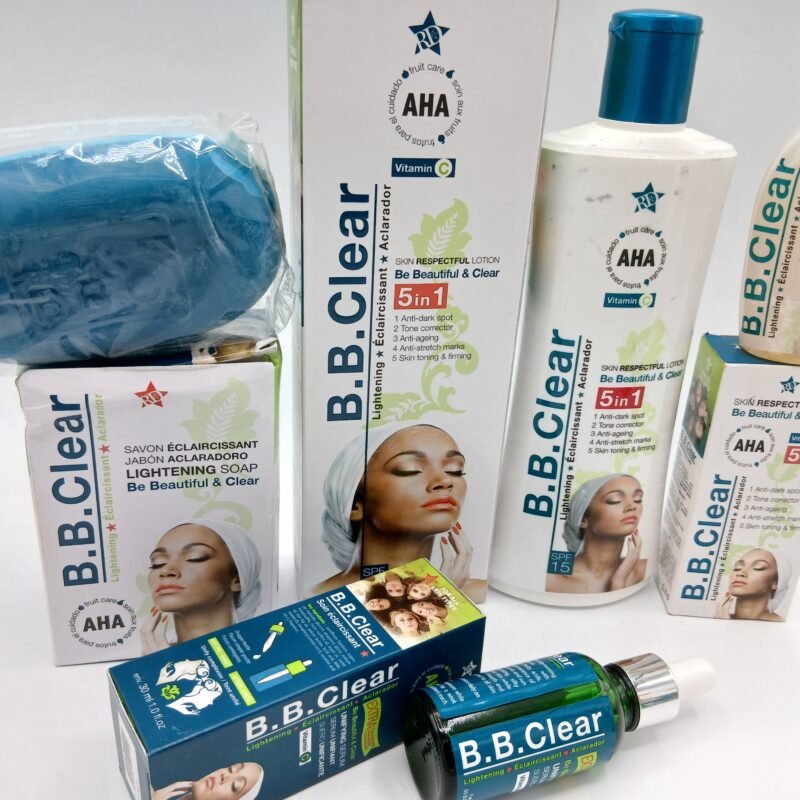Gamme B B Clear, Serum,  savon , Huile et lait de  Corps 300ml B B Clear 4 pcs