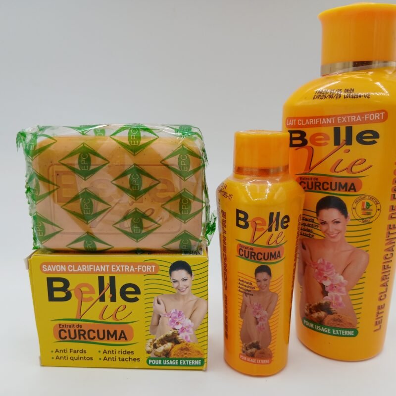 Belle Vie, Lait corporelle , savon et Huile anti taches efficace aux curcuma pour un tein sublime sans taches